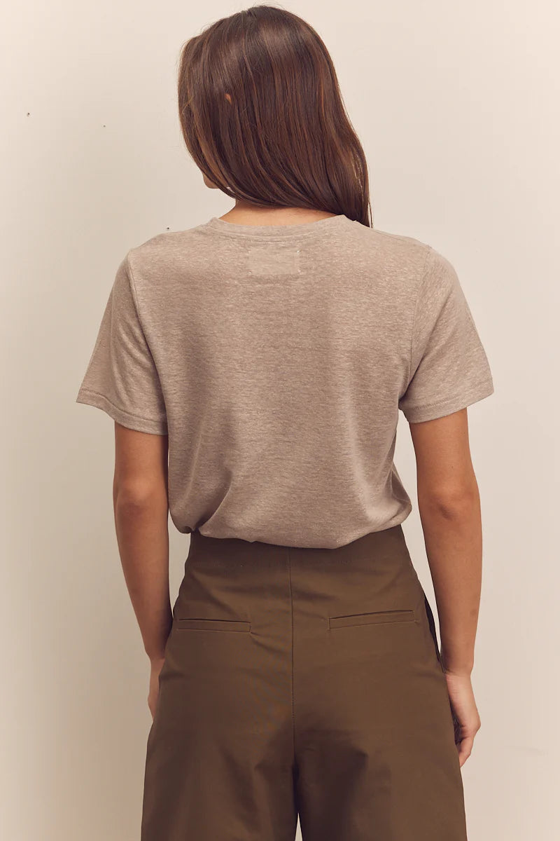 Short Sleeve Linen Top - Beige