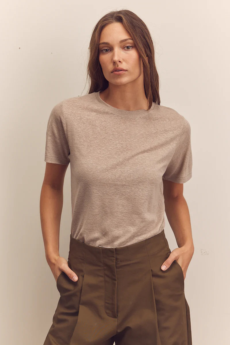 Short Sleeve Linen Top - Beige