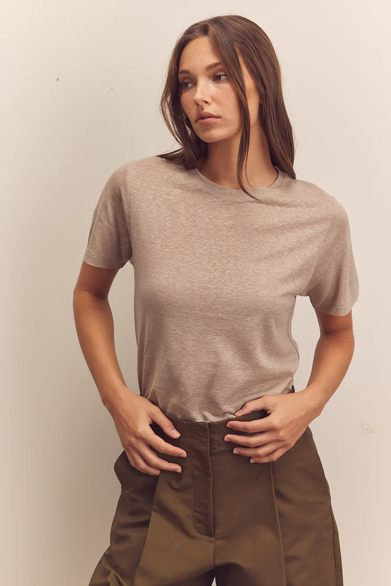 Short Sleeve Linen Top - Beige
