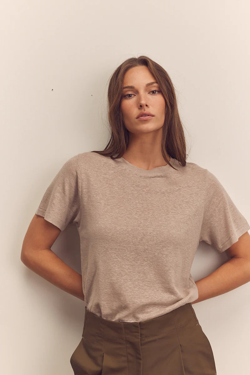 Short Sleeve Linen Top - Beige