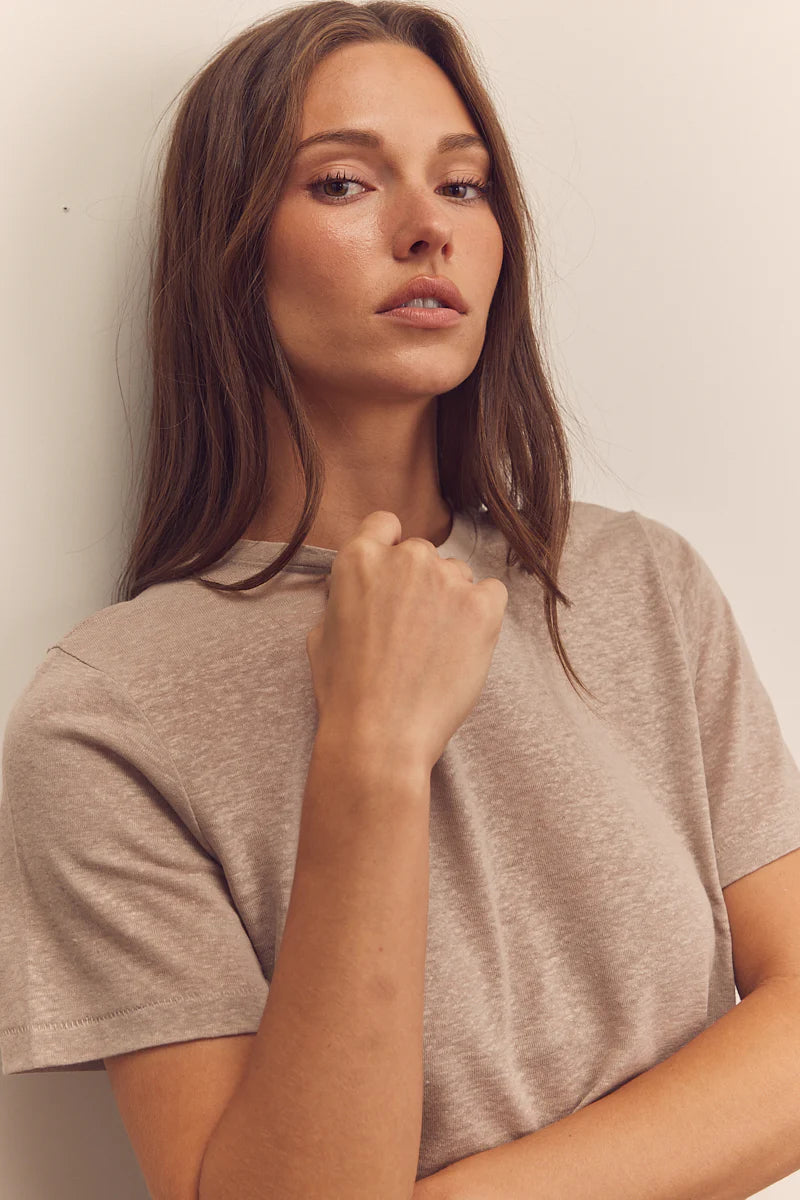 Short Sleeve Linen Top - Beige