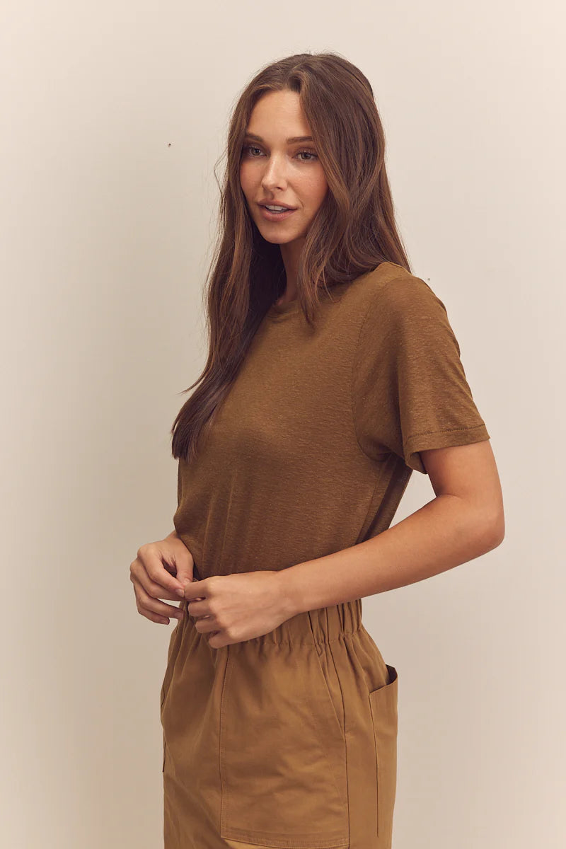Short Sleeve Linen Top - Avocado
