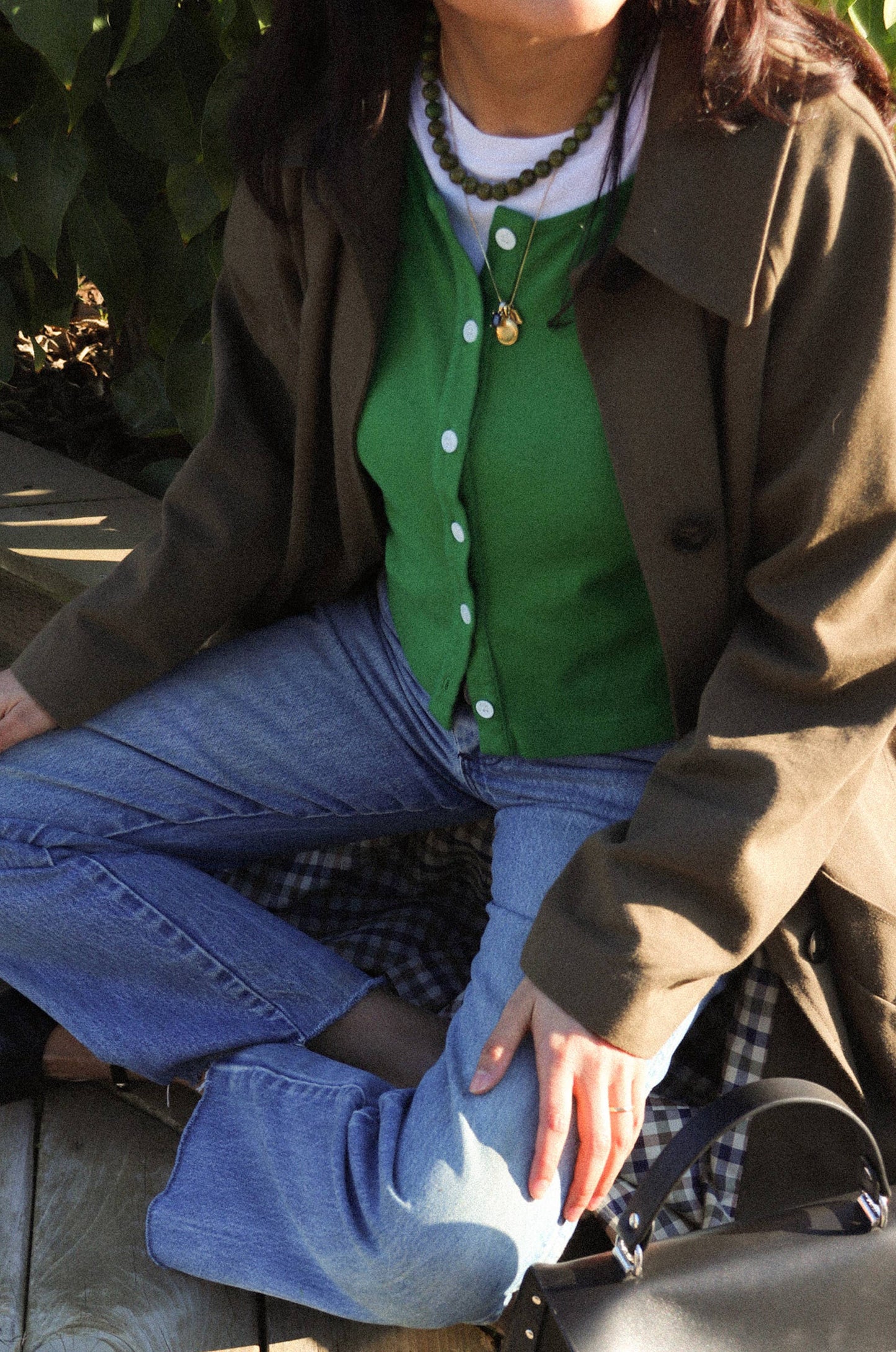 Organic Rib Cardigan - Grass