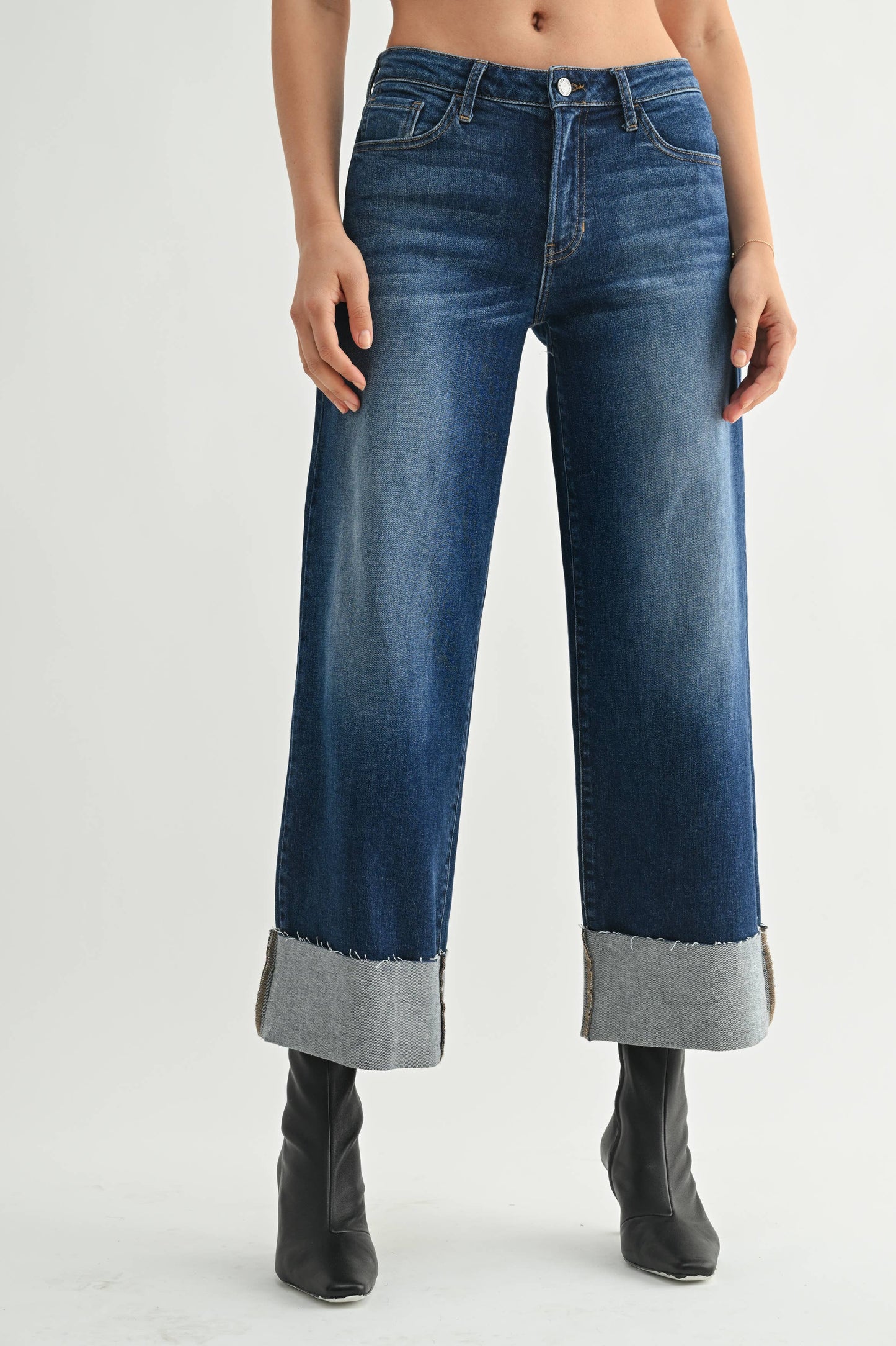 Scissor Cuffed Slim Wide Leg - Dark Denim