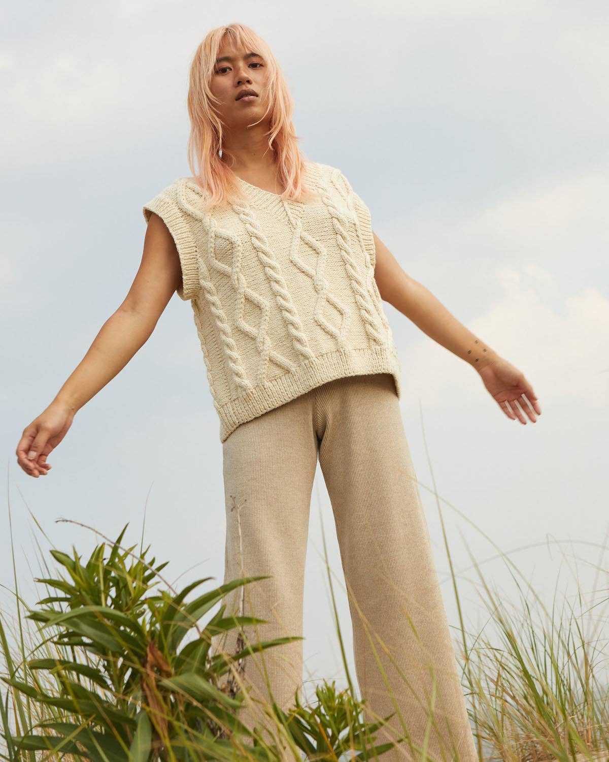 Laimė Alpaca Wool & Cotton Vest - Naked Oat Milk