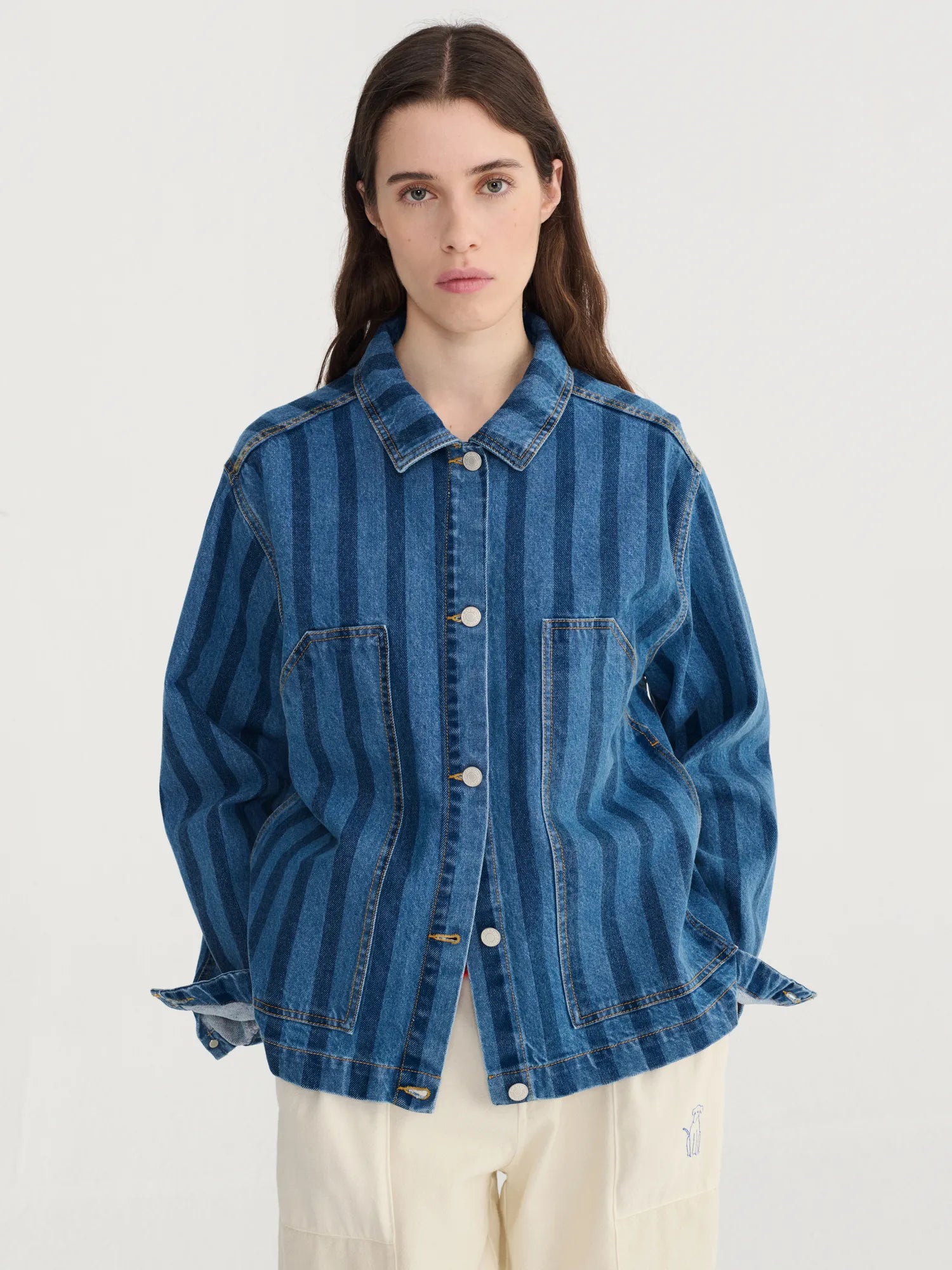 striped dress denim jacket Denim Jacket + Striped Tshirt Dress