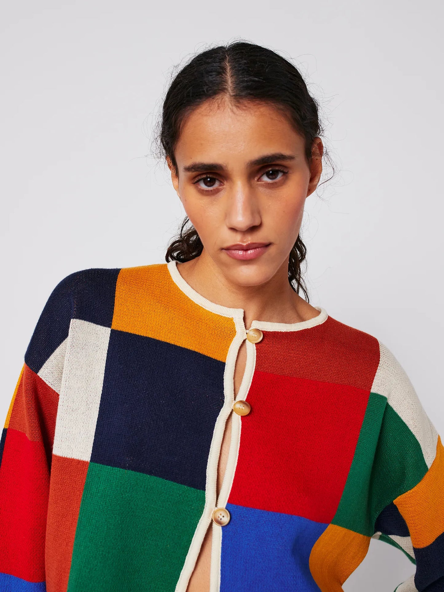 Multicolor Check Buttoned Cardigan