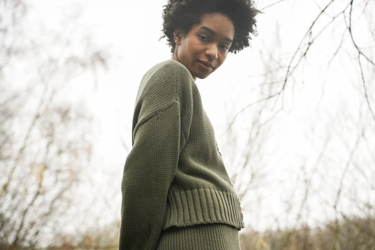Sugi Organic Cotton Cardigan - Soft Khaki