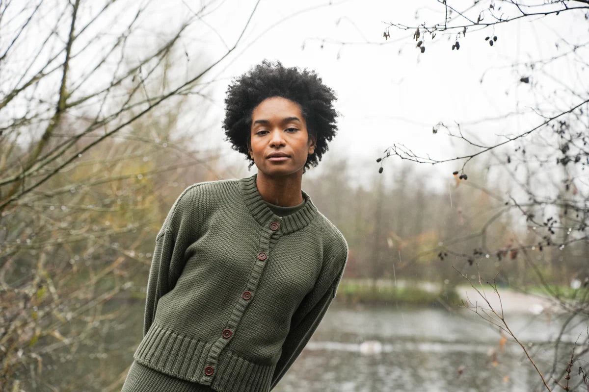 Sugi Organic Cotton Cardigan - Soft Khaki