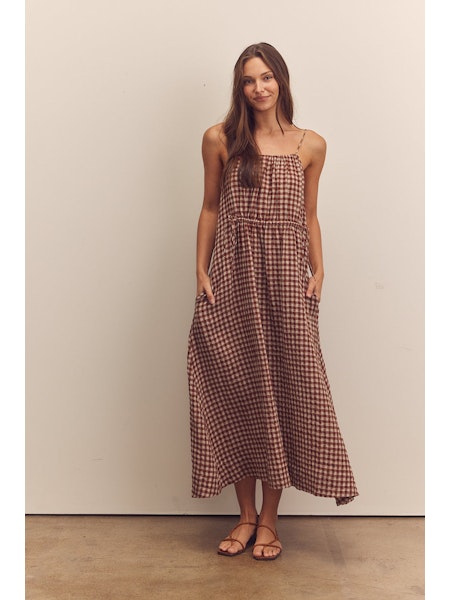Front Shirring Ankle Cami Dress