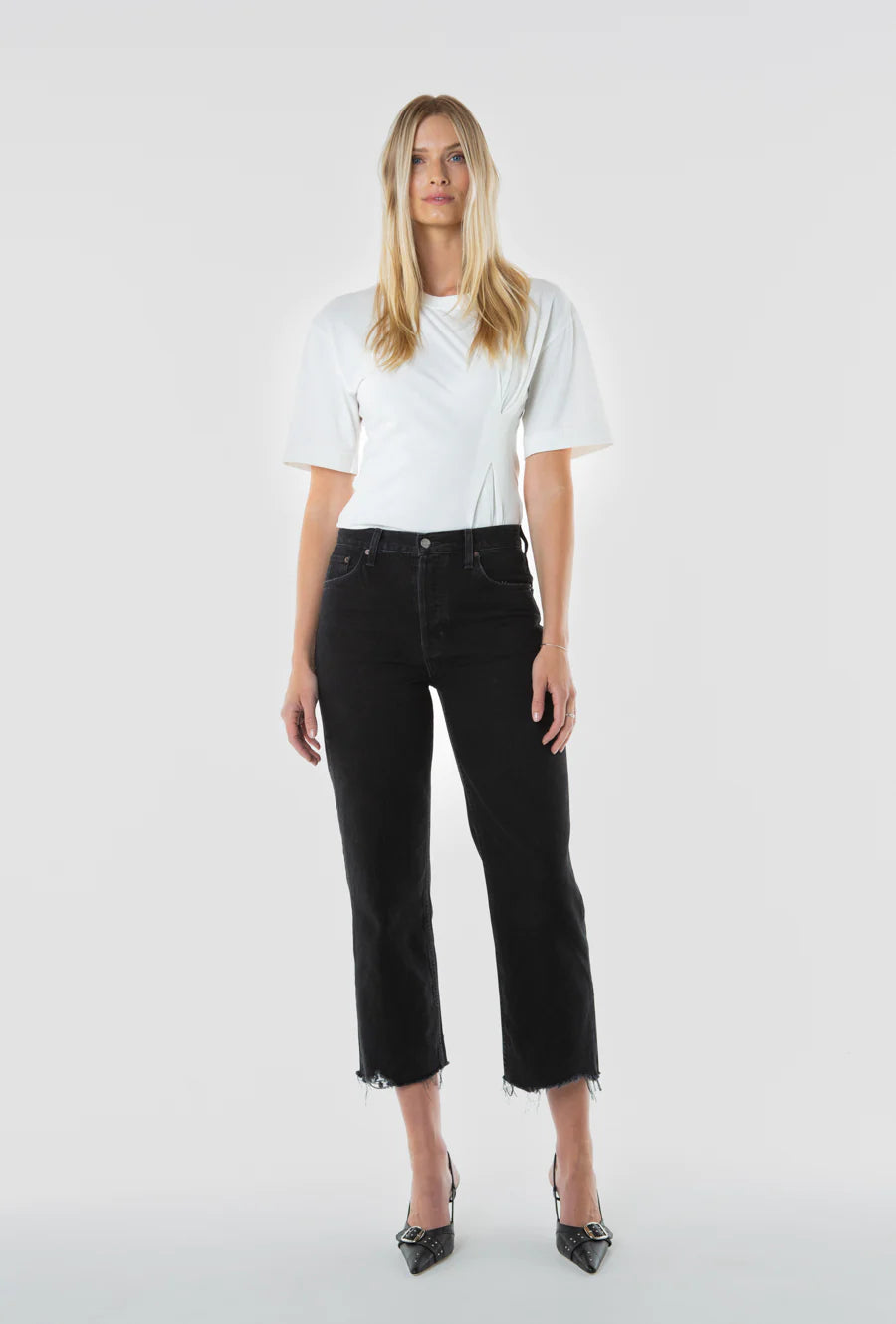Tyler Rock Black Straight Crop Jeans