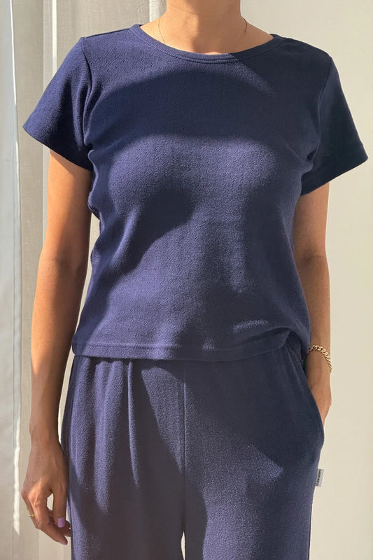 Pointelle Babe Tee - Navy