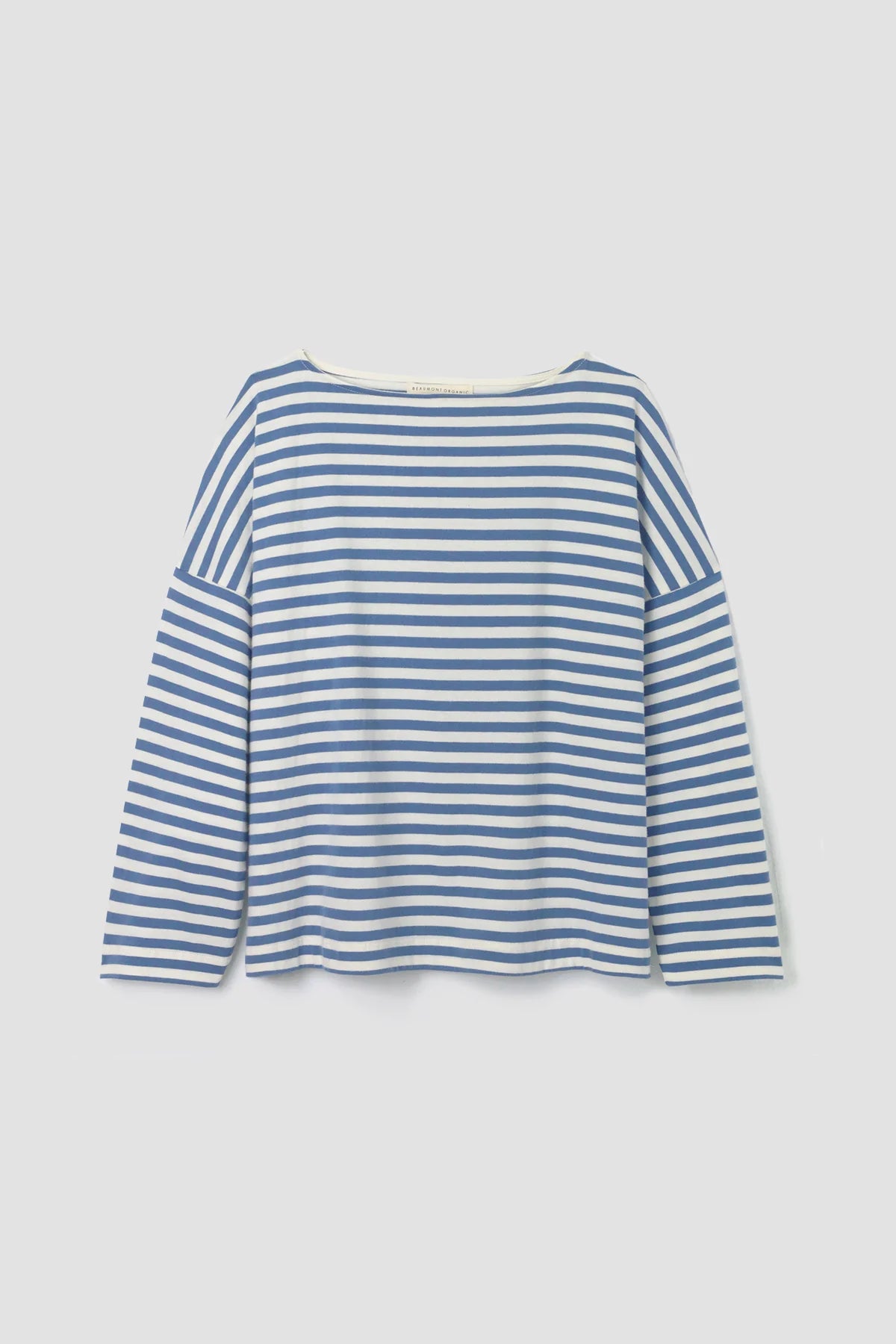 Leia-Sue Organic Cotton Jersey Stripe Top in Pewter & Off-White Stripe