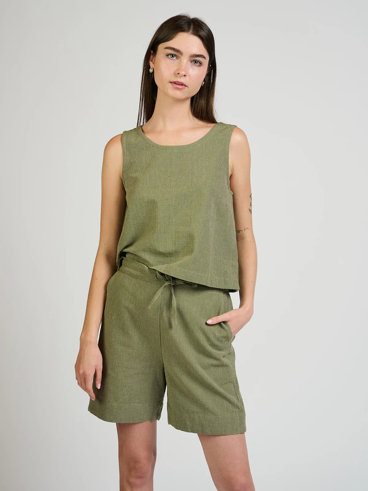 Neko Tank - Olive Chambray