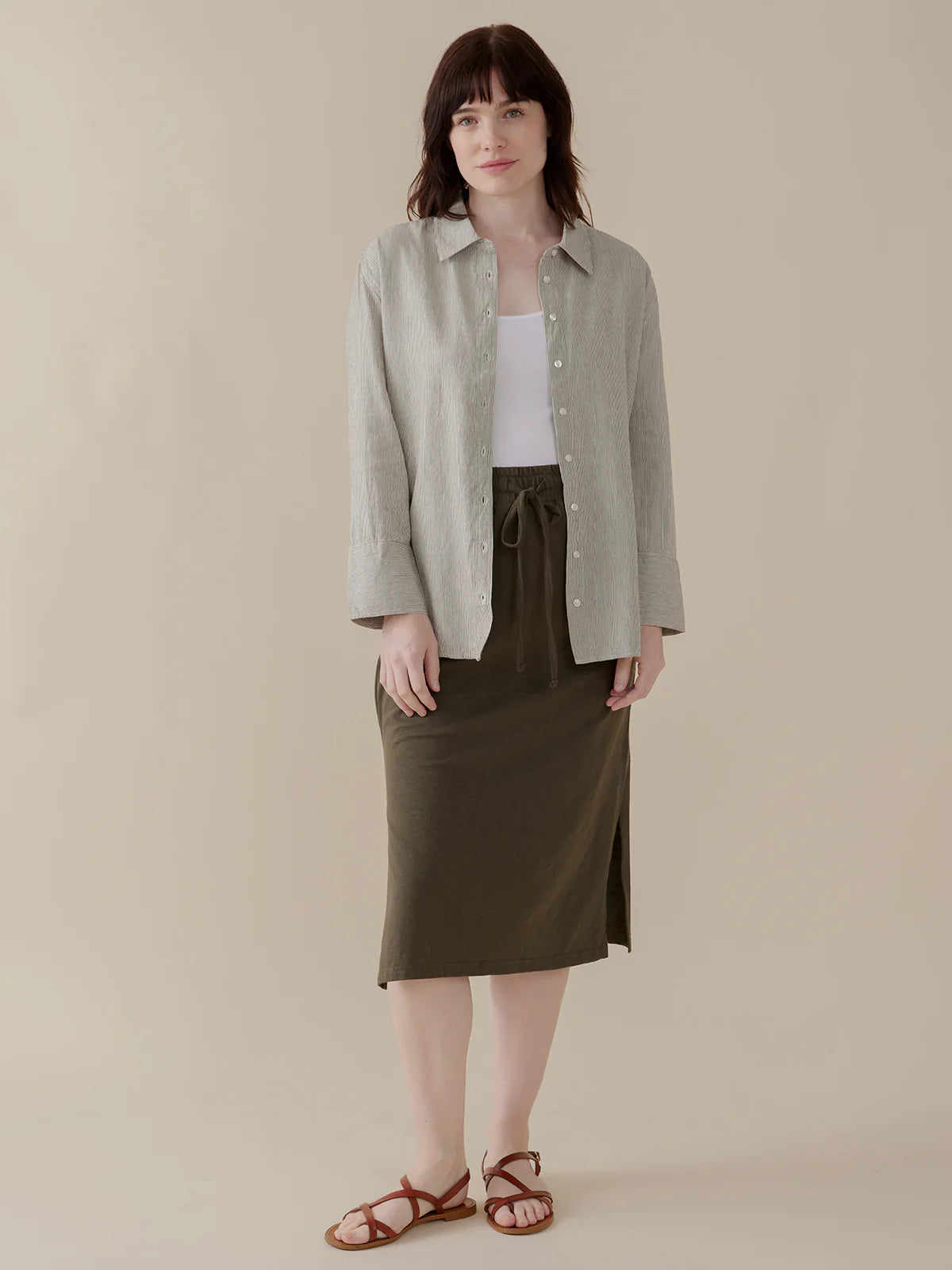 Mae Oversized Shirt - Olive Stripe