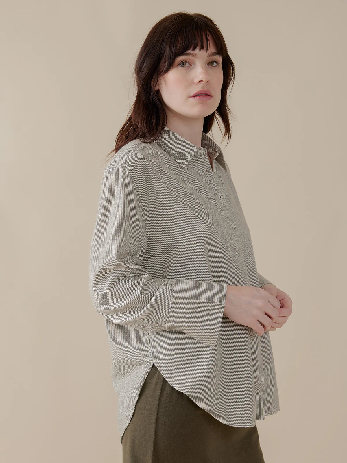 Mae Oversized Shirt - Olive Stripe