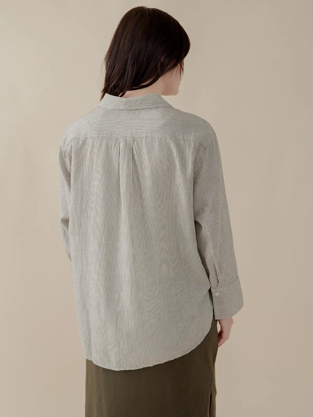 Mae Oversized Shirt - Olive Stripe