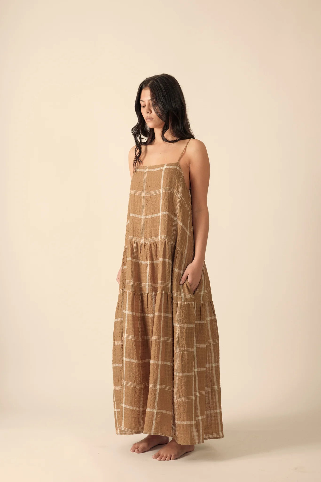 Plaid Spaghetti Tiered Dress