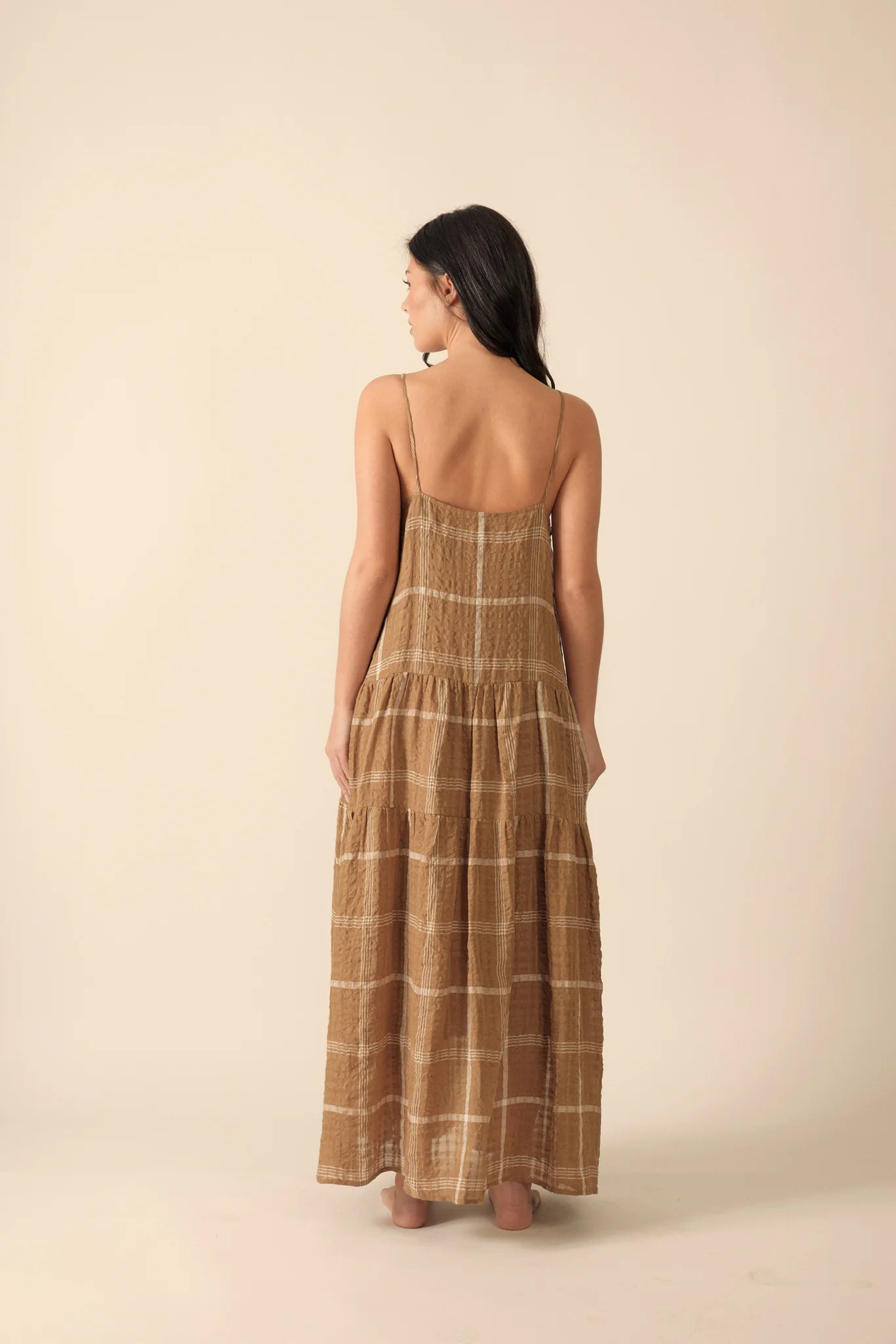 Plaid Spaghetti Tiered Dress