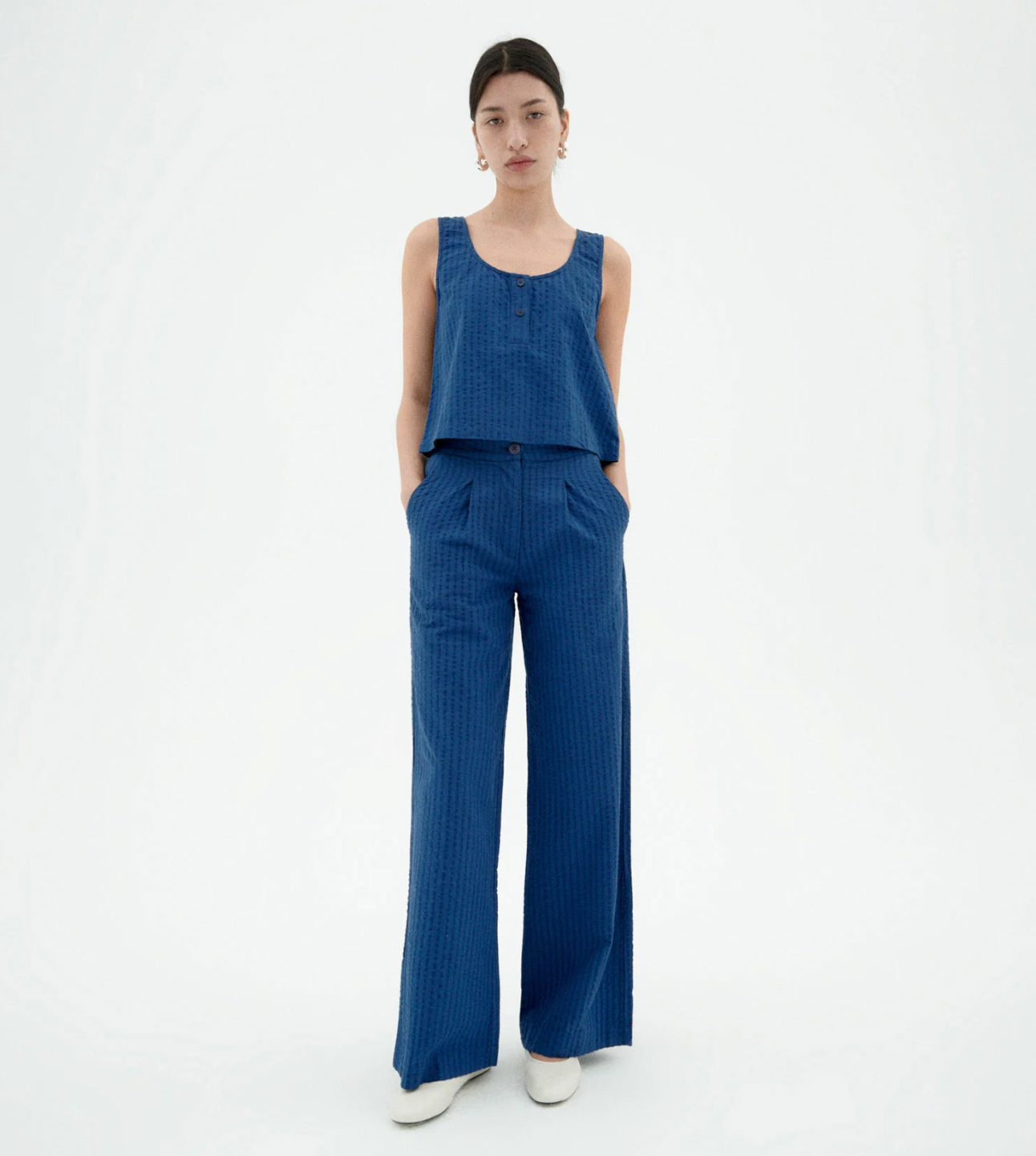 Manolita Seersucker Pants - Blue