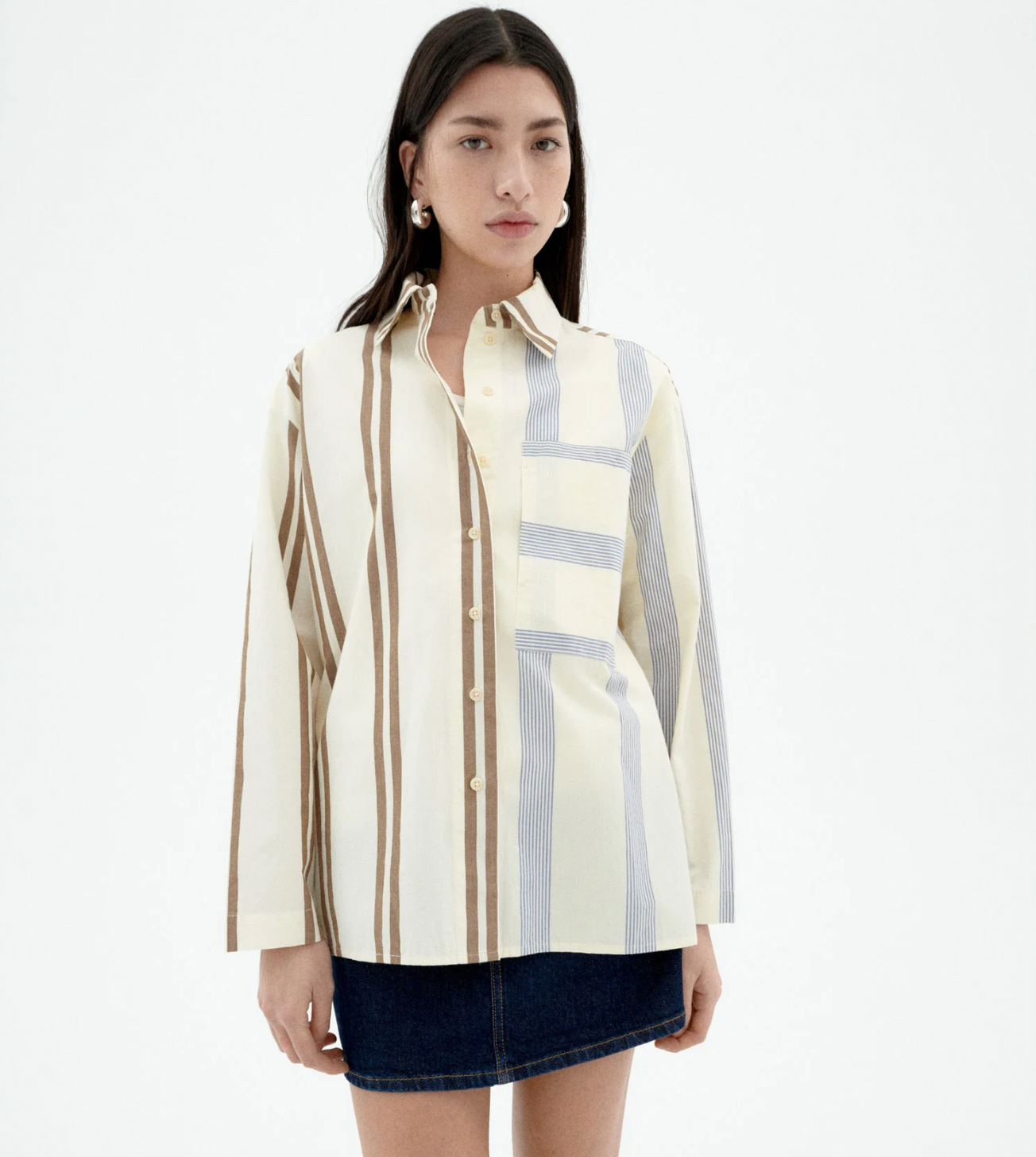 Marcelle Blouse - Brown and Blue Striped