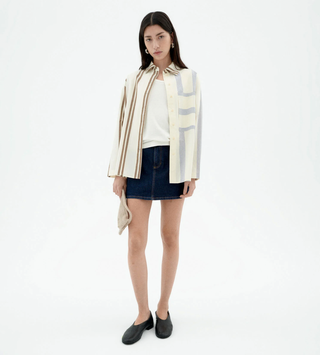 Marcelle Blouse - Brown and Blue Striped