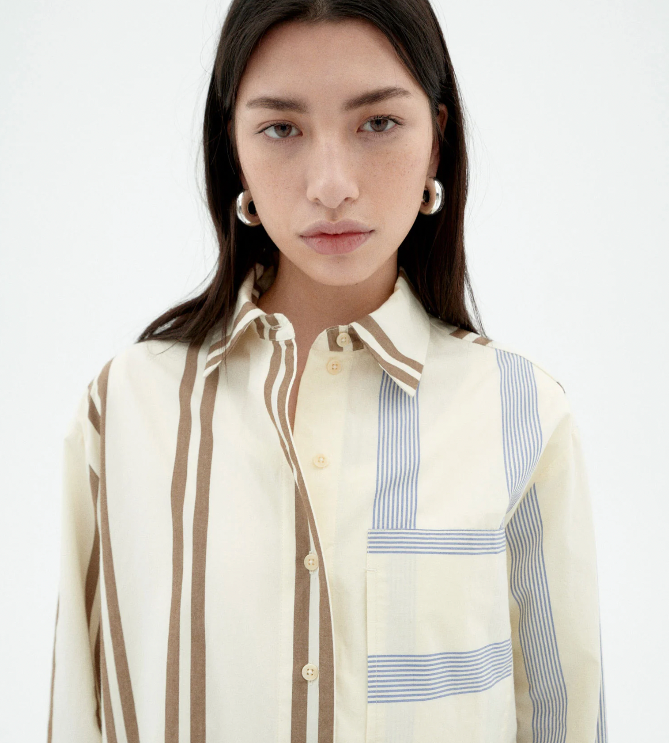 Marcelle Blouse - Brown and Blue Striped