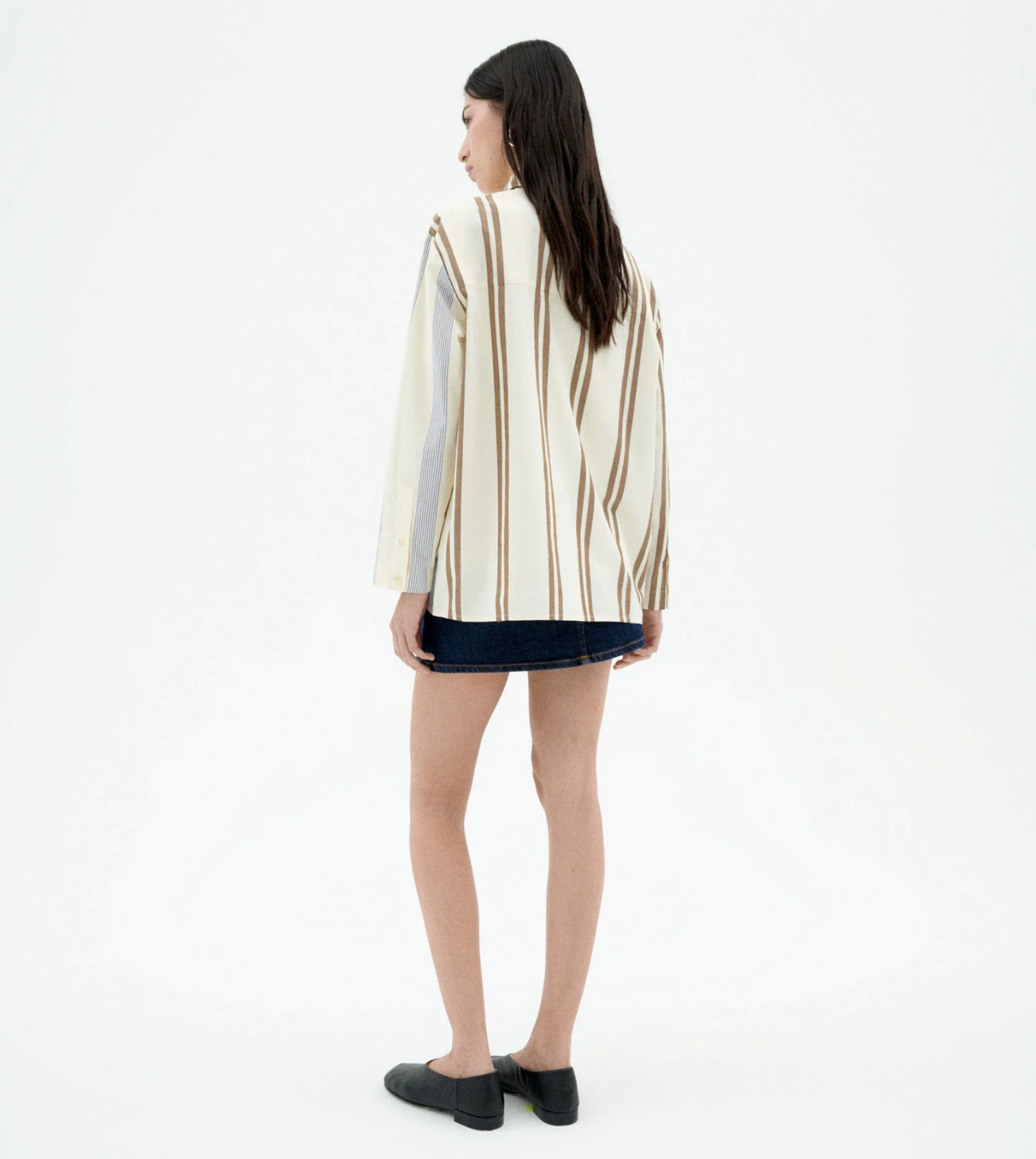 Marcelle Blouse - Brown and Blue Striped