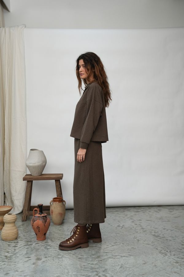 Nicky Organic Cotton Trousers in Brown Marl