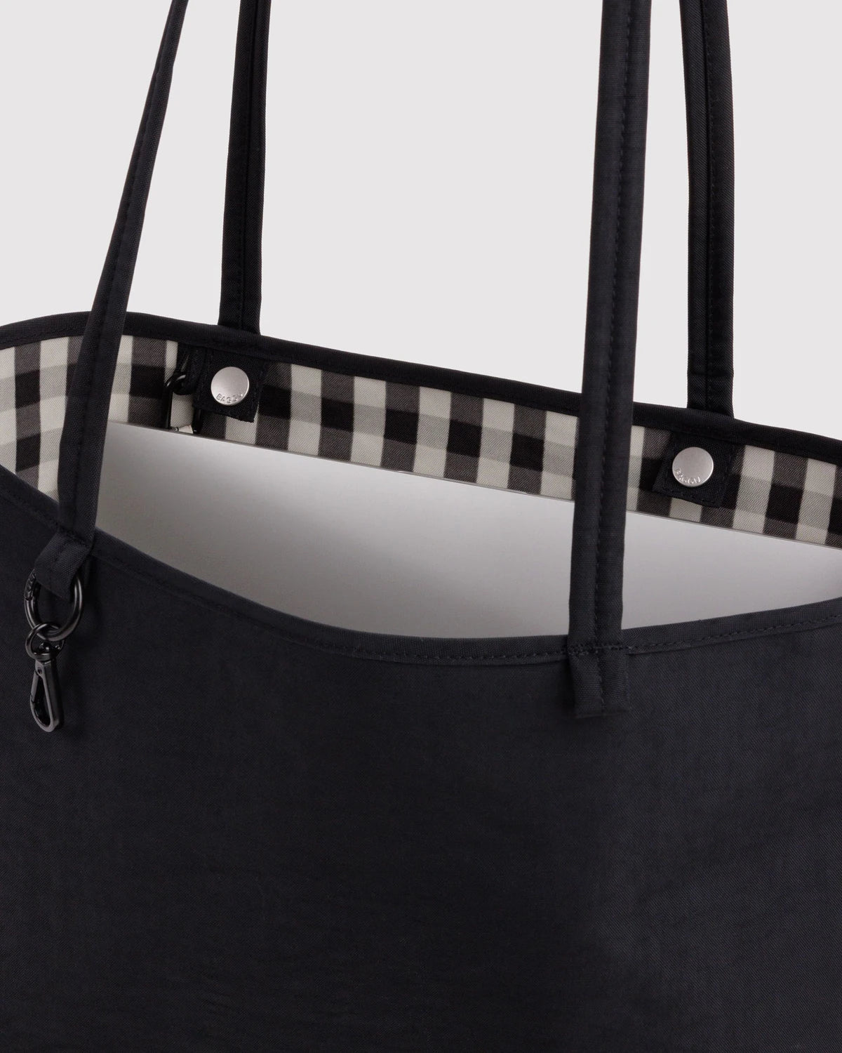 Medium Nylon Reversible Tote - Black Gingham Mix