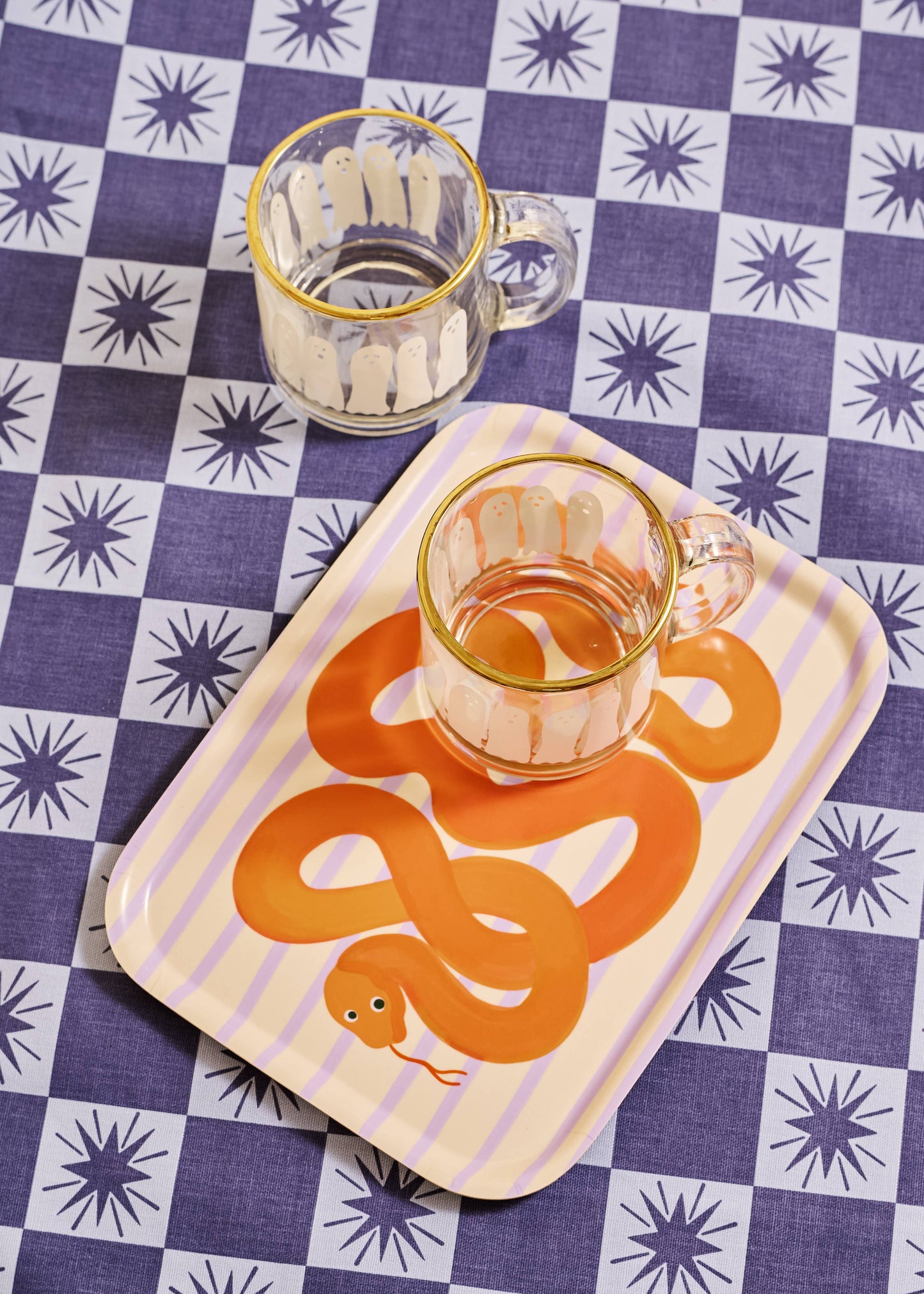 Blue Star Checked Pattern Tea Towel