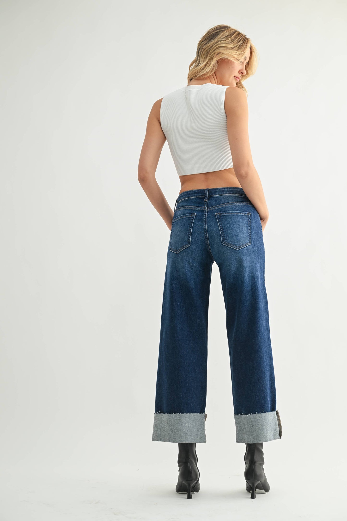 Scissor Cuffed Slim Wide Leg - Dark Denim