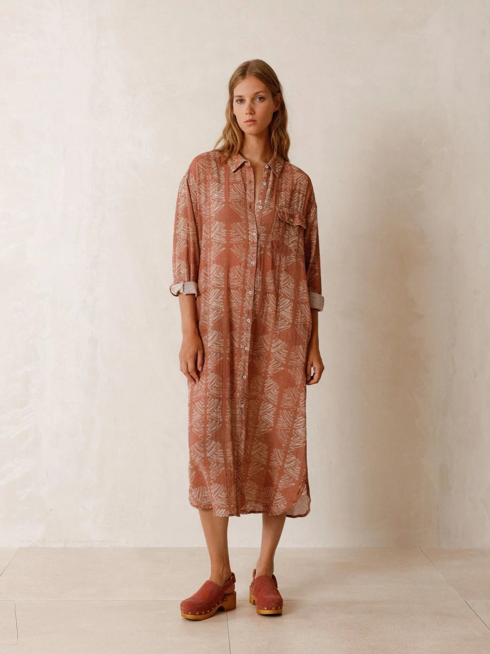 Textured Shirt Dress - Vintage Rose