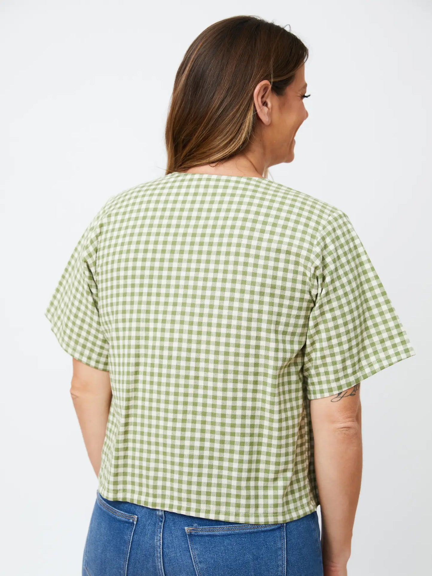 Winona Wrap Top - Sage Gingham