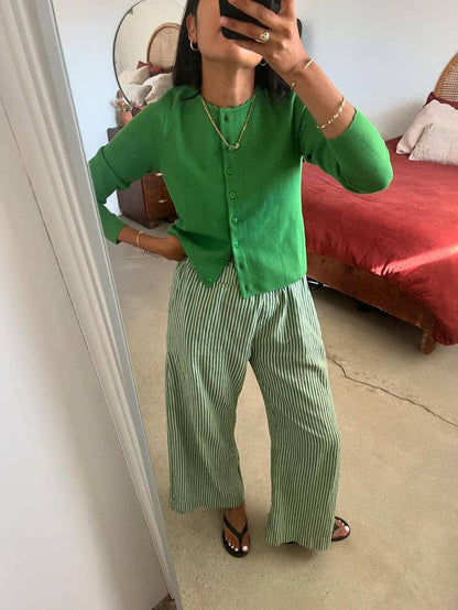Stripe Washed Trouser - Green Stripe