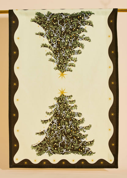 Christmas Tree With Bows Tea Towel