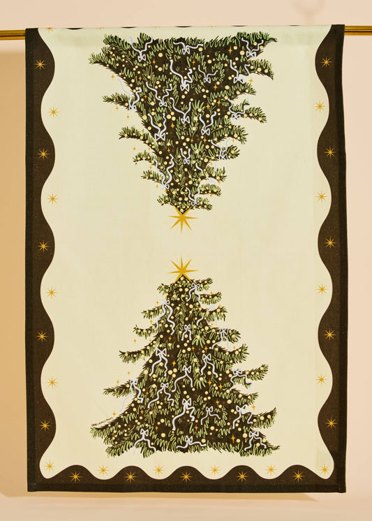 Christmas Tree With Bows Tea Towel