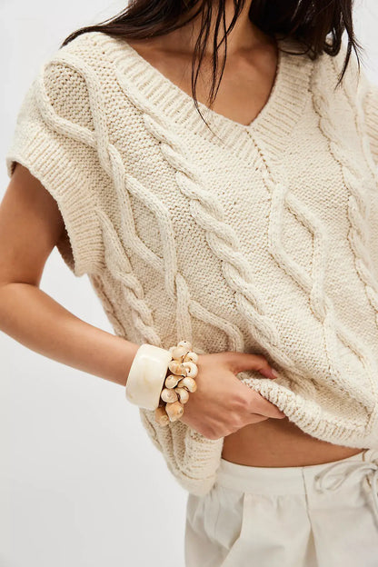 Laimė Alpaca Wool & Cotton Vest - Naked Oat Milk