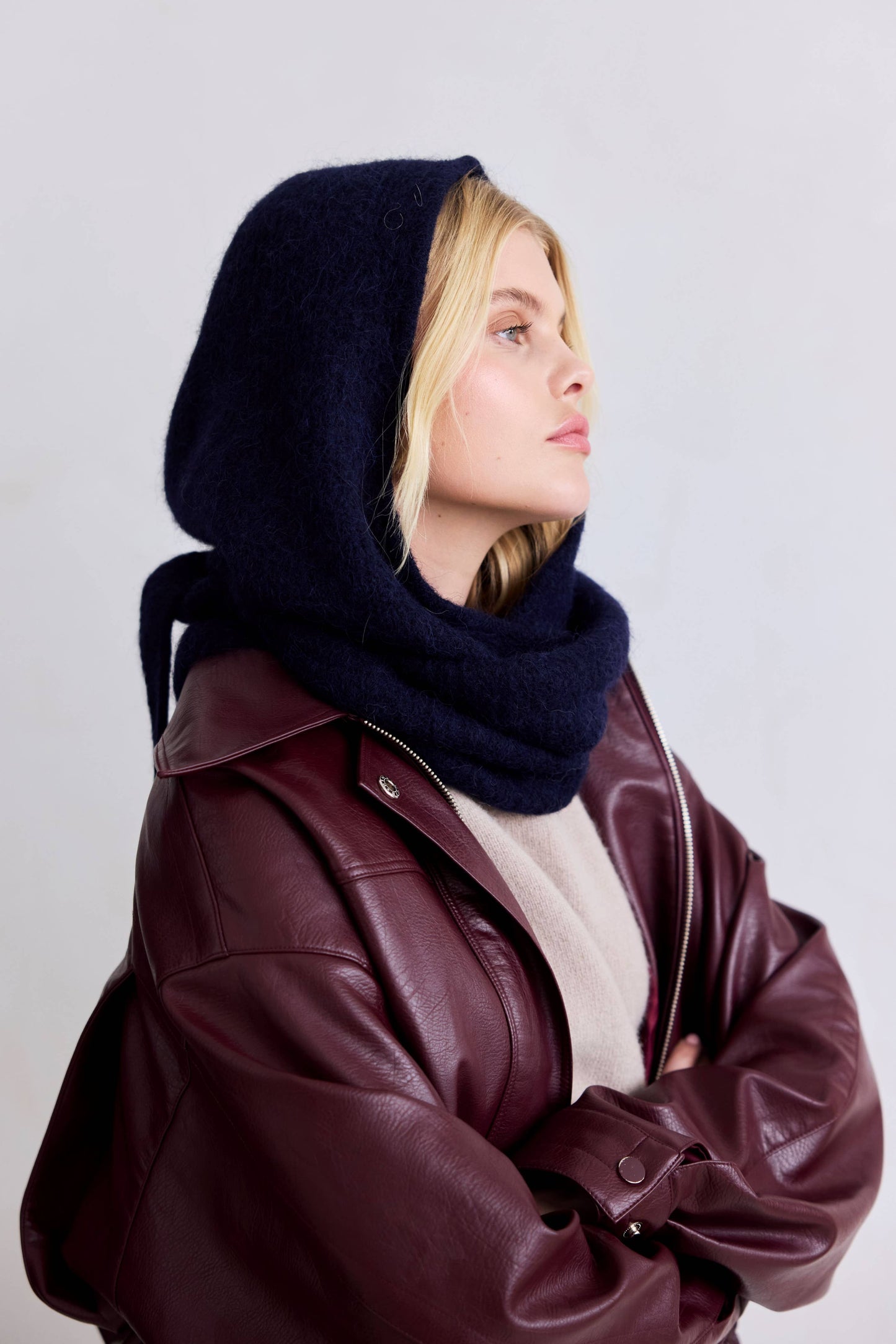 The Alpaca Hooded Scarf - Deep Sea Navy