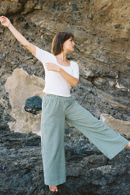 Stripe Washed Trouser - Green Stripe