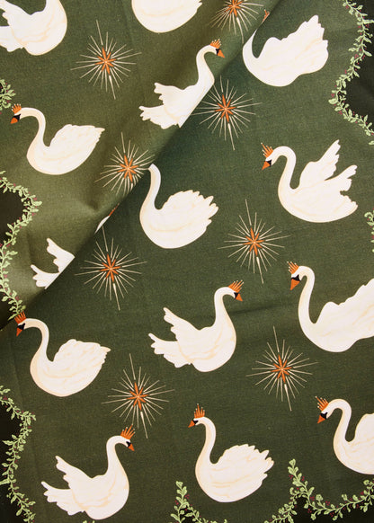 Celestial Swans Green Tea Towel