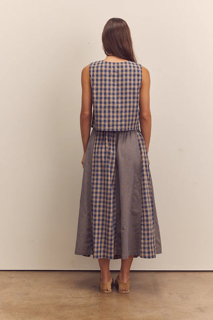 Cotton Gingham Panel Skirt