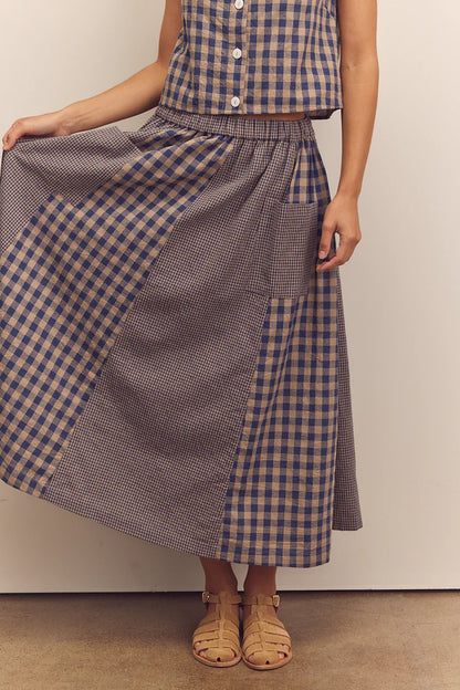 Cotton Gingham Panel Skirt