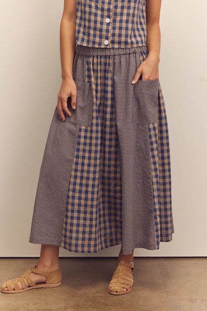 Cotton Gingham Panel Skirt