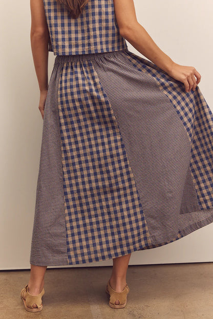 Cotton Gingham Panel Skirt