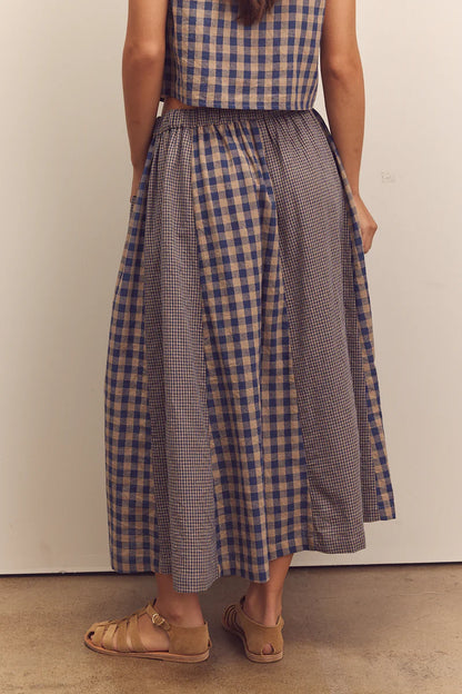 Cotton Gingham Panel Skirt