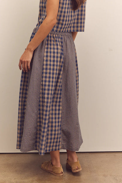Cotton Gingham Panel Skirt