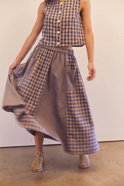 Cotton Gingham Panel Skirt