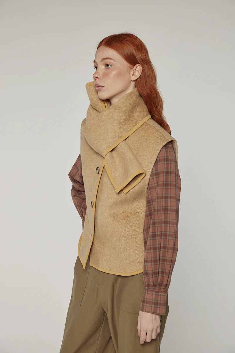 Wool Blended Scarf Vest