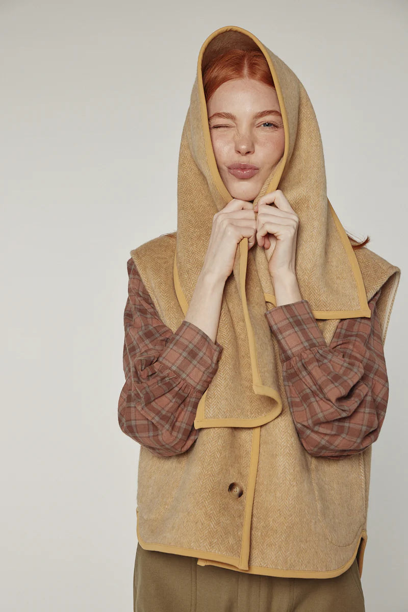 Wool Blended Scarf Vest
